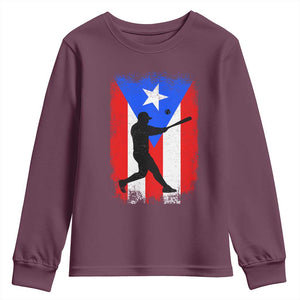 Puerto Rico Flag Baseball Youth Sweatshirt Cool Distressed Jersey Gift Boricua Boys TS10 Maroon Print Your Wear