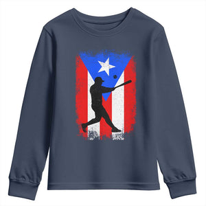 Puerto Rico Flag Baseball Youth Sweatshirt Cool Distressed Jersey Gift Boricua Boys TS10 Navy Print Your Wear