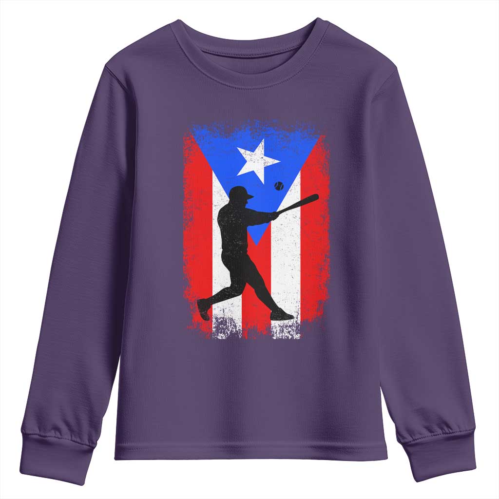 Puerto Rico Flag Baseball Youth Sweatshirt Cool Distressed Jersey Gift Boricua Boys TS10 Purple Print Your Wear