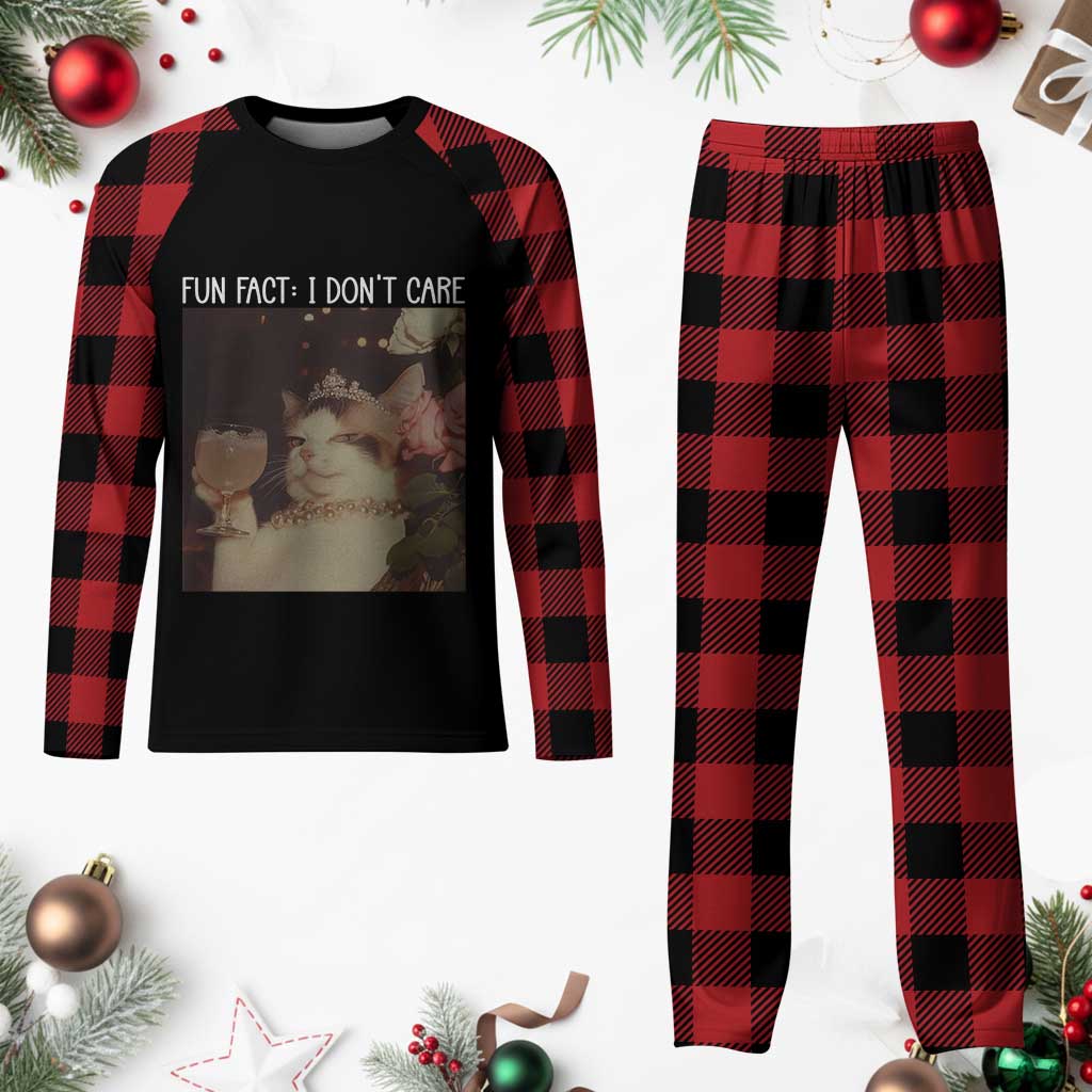 Cat Meme Plaid Pajama Set Fun Fact I Dont Care Funny Saying Quote TS10 Buffalo Plaid Print Your Wear