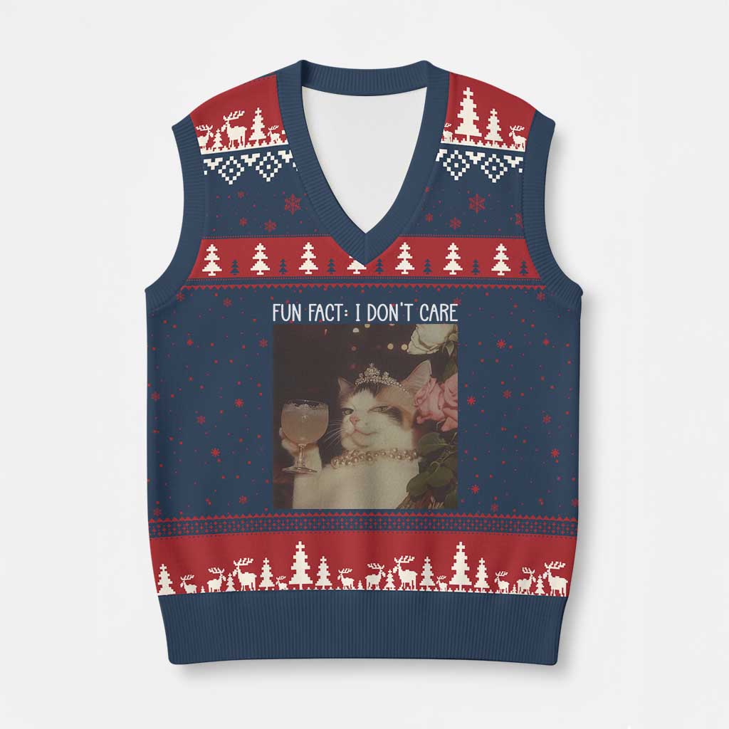 Cat Meme V-Neck Knit Sweater Vest Fun Fact I Dont Care Funny Saying Quote TS10 Navy Red Print Your Wear
