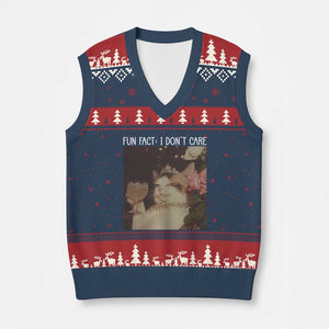 Cat Meme V-Neck Knit Sweater Vest Fun Fact I Dont Care Funny Saying Quote TS10 Navy Red Print Your Wear