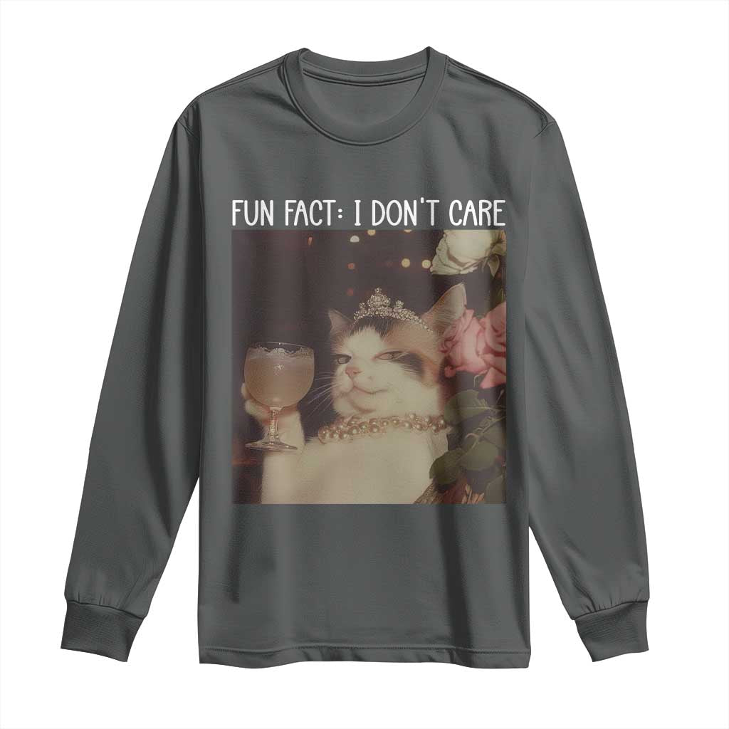 Cat Meme Long Sleeve Shirt Fun Fact I Dont Care Funny Saying Quote TS10 Dark Heather Print Your Wear
