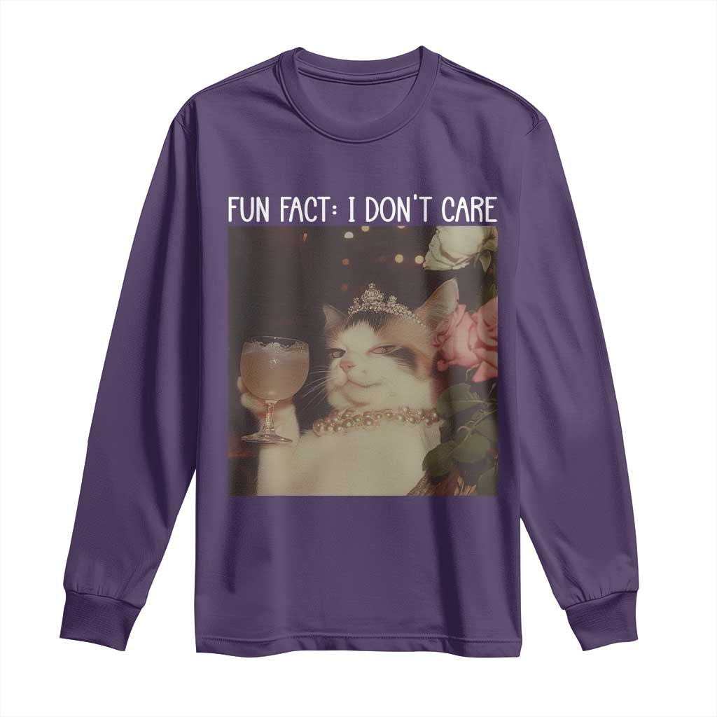 Cat Meme Long Sleeve Shirt Fun Fact I Dont Care Funny Saying Quote TS10 Purple Print Your Wear