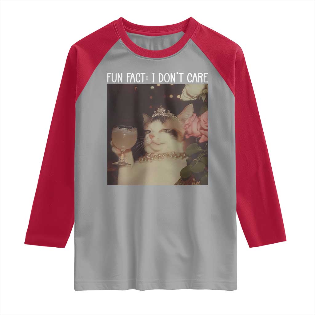 Cat Meme Raglan Shirt Fun Fact I Dont Care Funny Saying Quote TS10 Sport Gray Red Print Your Wear