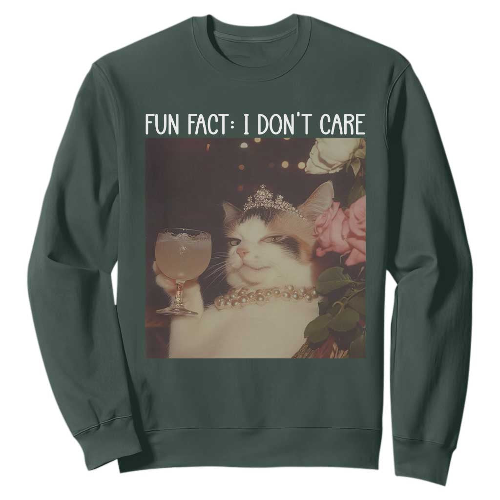 Cat Meme Sweatshirt Fun Fact I Dont Care Funny Saying Quote TS10 Dark Forest Green Print Your Wear