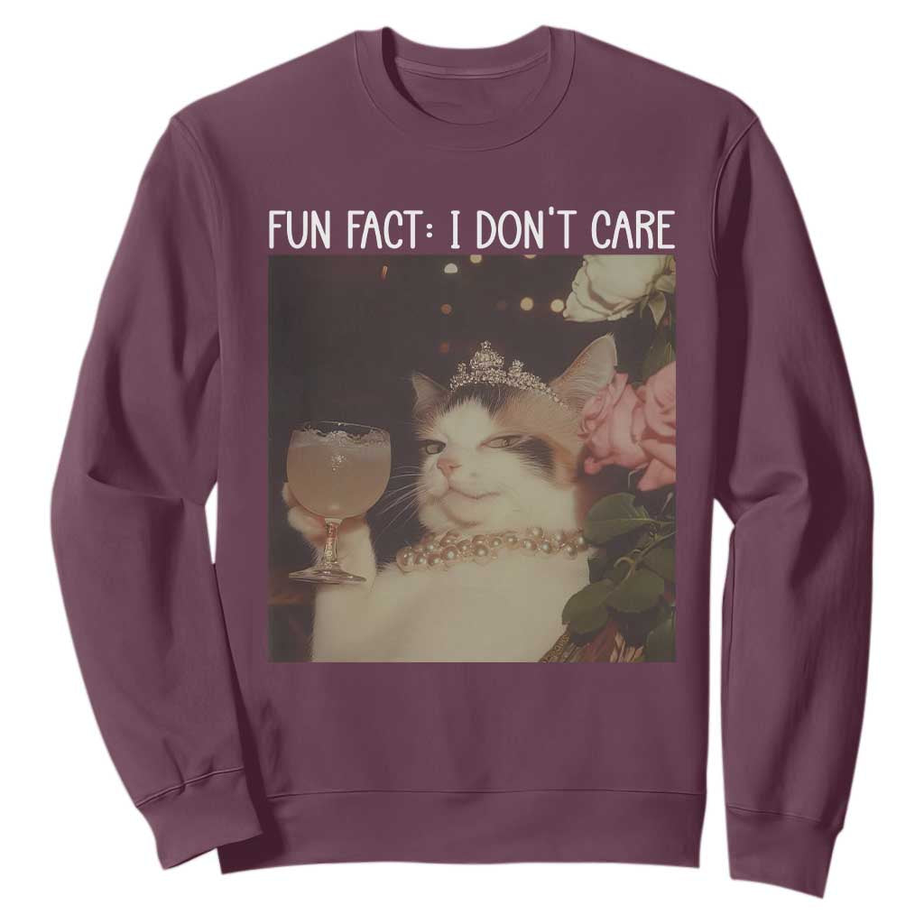 Cat Meme Sweatshirt Fun Fact I Dont Care Funny Saying Quote TS10 Maroon Print Your Wear