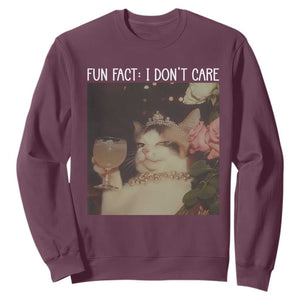 Cat Meme Sweatshirt Fun Fact I Dont Care Funny Saying Quote TS10 Maroon Print Your Wear