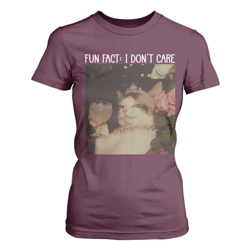 Cat Meme T Shirt For Women Fun Fact I Dont Care Funny Saying Quote TS10 Maroon Print Your Wear