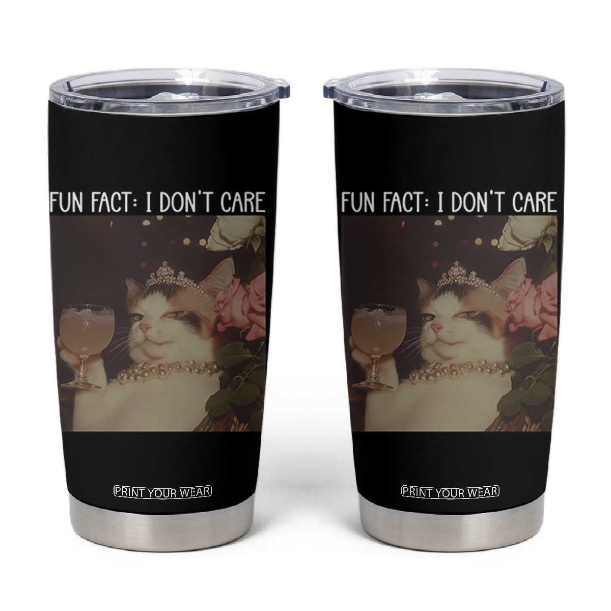 Cat Meme Tumbler Cup Fun Fact I Dont Care Funny Saying Quote TS10 Black Print Your Wear