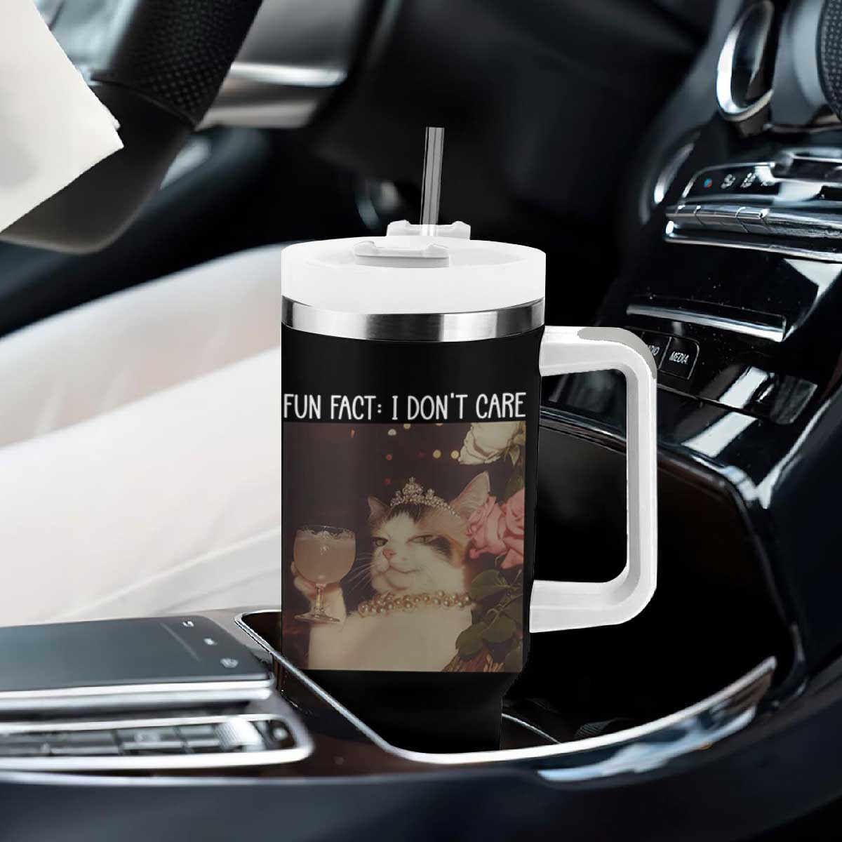Cat Meme Tumbler With Handle Fun Fact I Dont Care Funny Saying Quote TS10 Print Your Wear