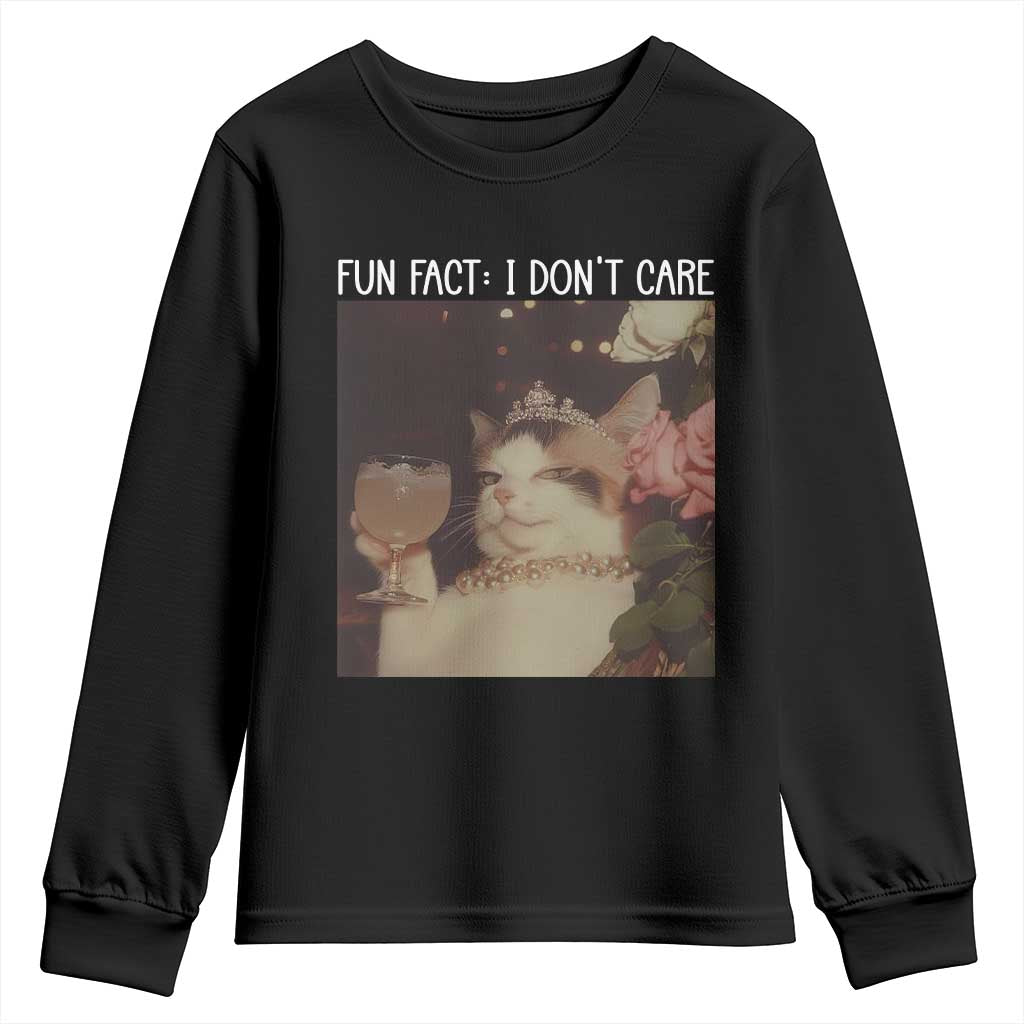 Cat Meme Youth Sweatshirt Fun Fact I Dont Care Funny Saying Quote TS10 Black Print Your Wear