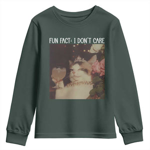 Cat Meme Youth Sweatshirt Fun Fact I Dont Care Funny Saying Quote TS10 Dark Forest Green Print Your Wear