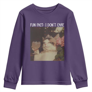 Cat Meme Youth Sweatshirt Fun Fact I Dont Care Funny Saying Quote TS10 Purple Print Your Wear