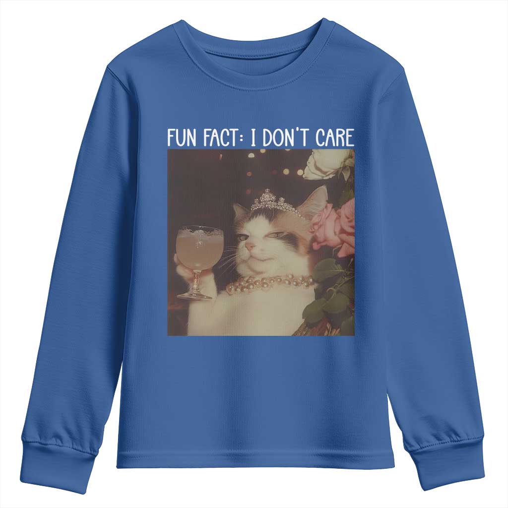 Cat Meme Youth Sweatshirt Fun Fact I Dont Care Funny Saying Quote TS10 Royal Blue Print Your Wear