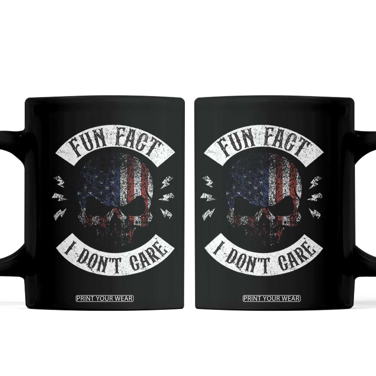 Fun Fact I Dont Care Coffee Mug Retro US Flag Skull Skeleton Funny Saying Quote TS10 Black Print Your Wear