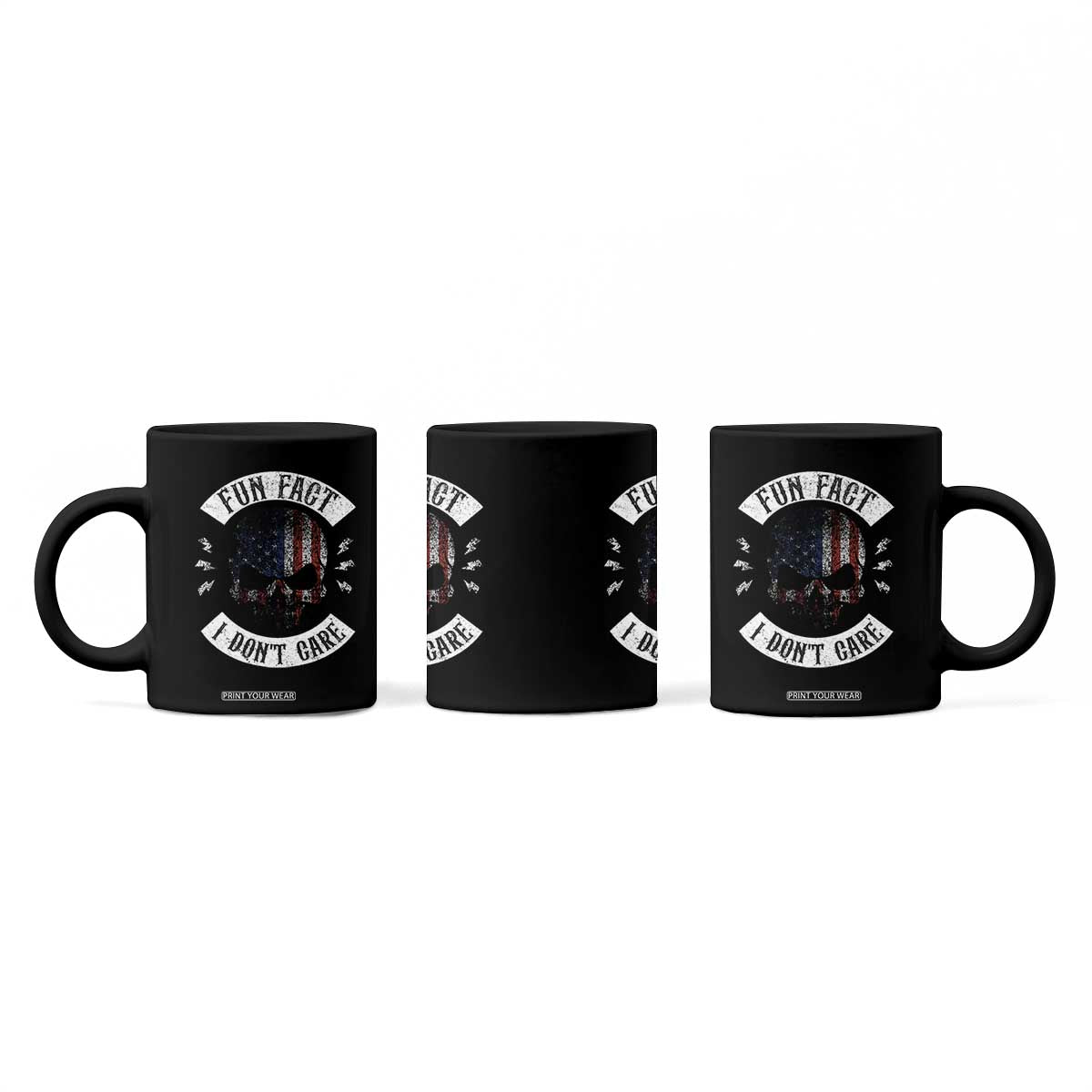 Fun Fact I Dont Care Coffee Mug Retro US Flag Skull Skeleton Funny Saying Quote TS10 Print Your Wear