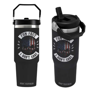 Fun Fact I Dont Care Flip Straw Tumbler Retro US Flag Skull Skeleton Funny Saying Quote TS10 One Size: 30 oz Black Print Your Wear