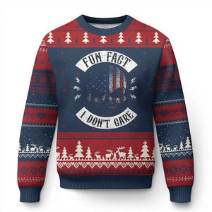 Fun Fact I Dont Care Ugly Christmas Sweater Retro US Flag Skull Skeleton Funny Saying Quote TS10 Navy Red Print Your Wear