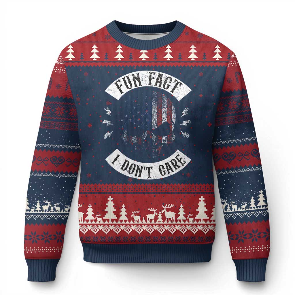 Fun Fact I Dont Care Ugly Christmas Sweater Retro US Flag Skull Skeleton Funny Saying Quote TS10 Navy Red Print Your Wear
