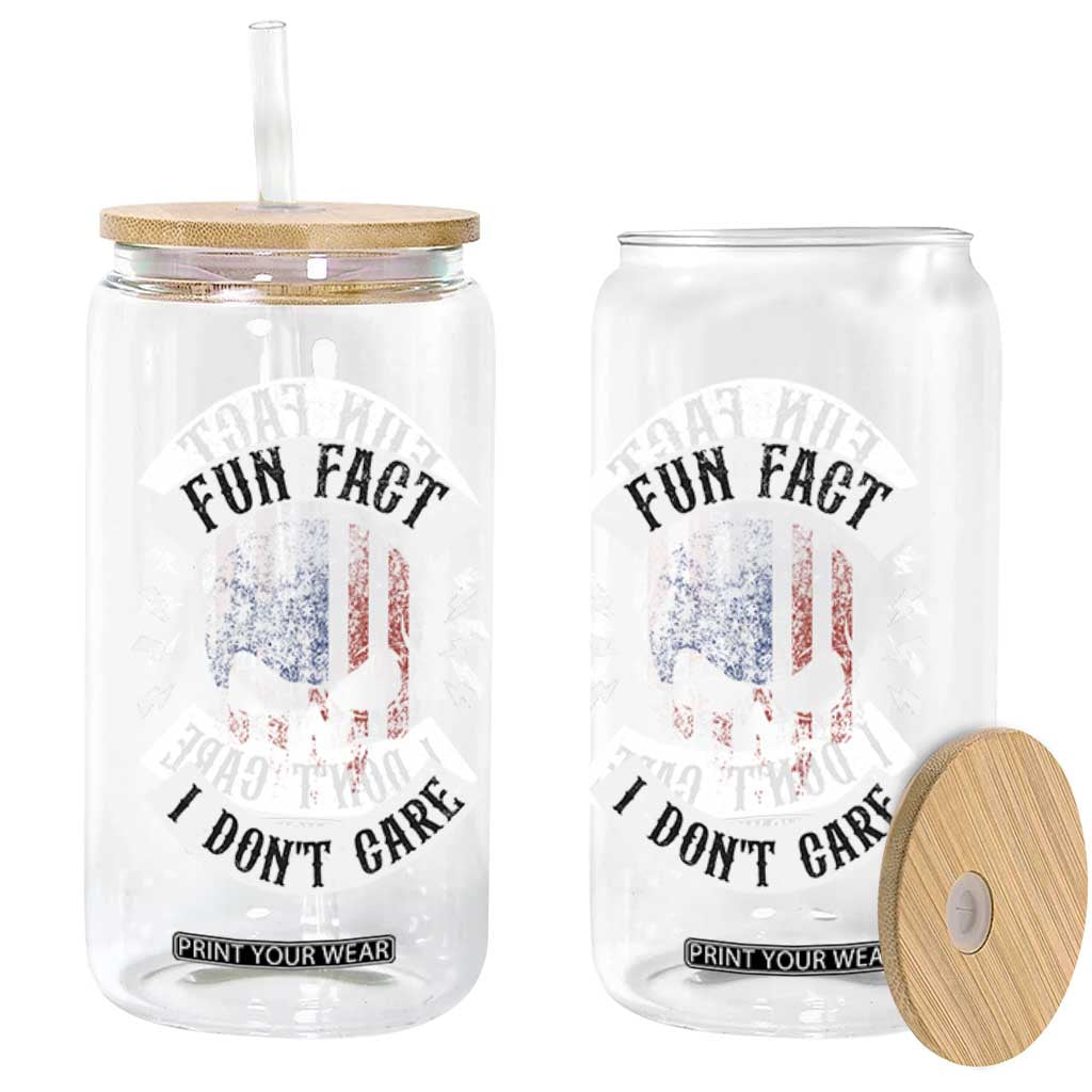 Fun Fact I Dont Care Glass Can Retro US Flag Skull Skeleton Funny Saying Quote TS10 Print Your Wear