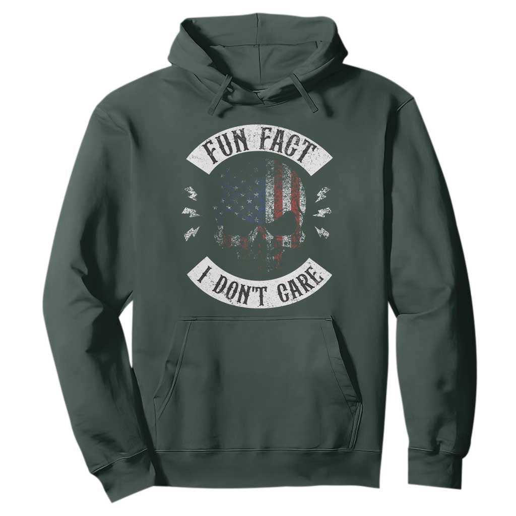 Fun Fact I Dont Care Hoodie Retro US Flag Skull Skeleton Funny Saying Quote TS10 Dark Forest Green Print Your Wear