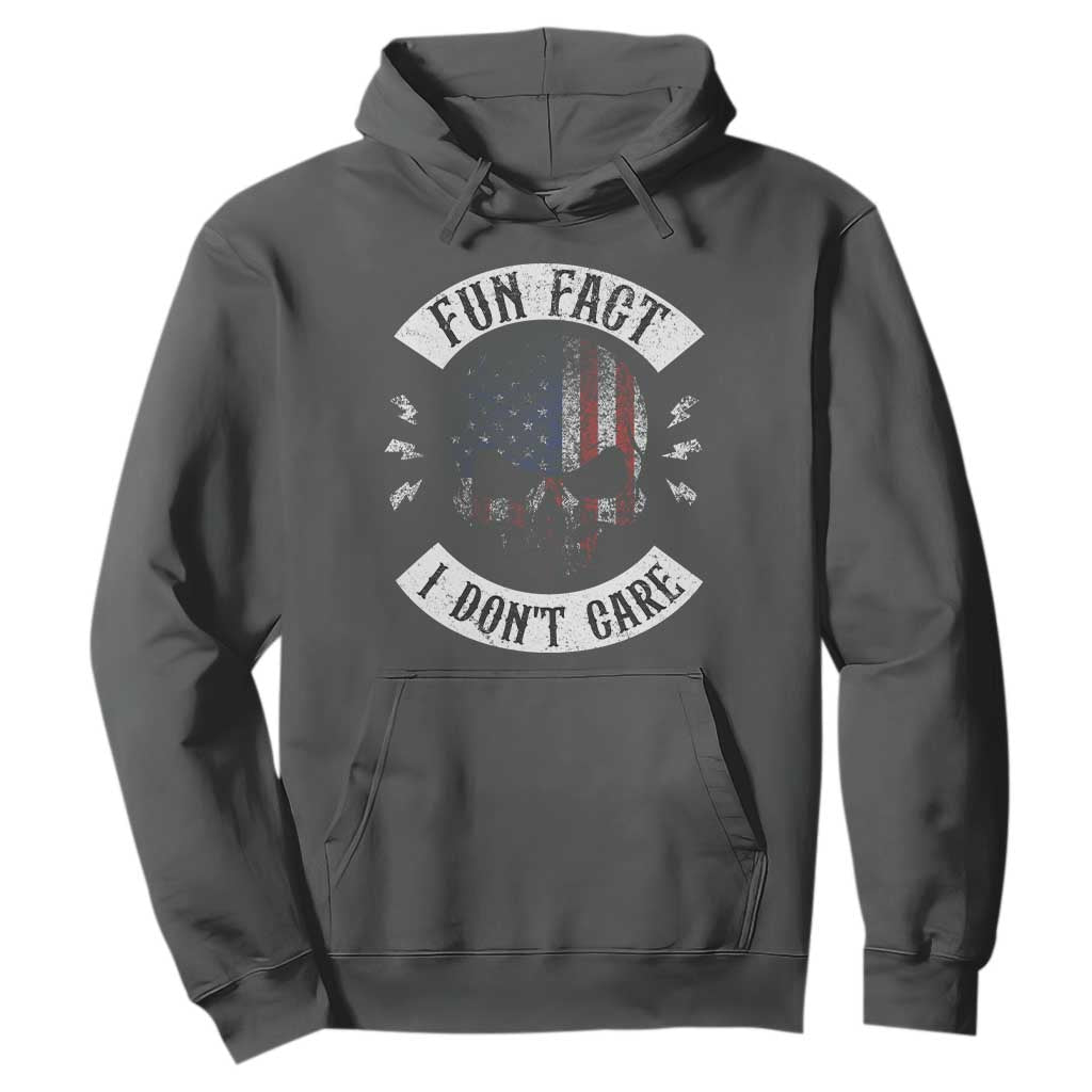 Fun Fact I Dont Care Hoodie Retro US Flag Skull Skeleton Funny Saying Quote TS10 Dark Heather Print Your Wear