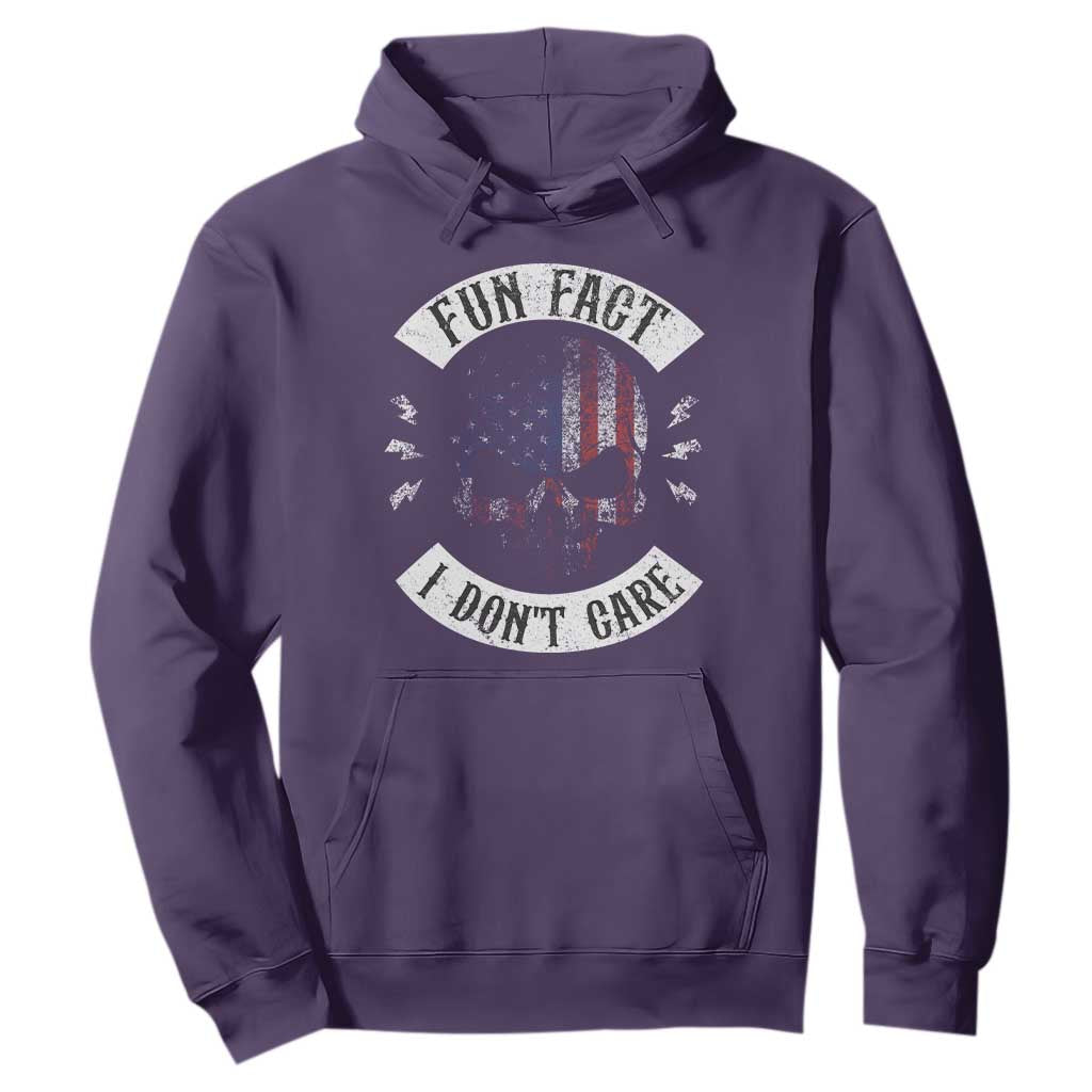 Fun Fact I Dont Care Hoodie Retro US Flag Skull Skeleton Funny Saying Quote TS10 Purple Print Your Wear