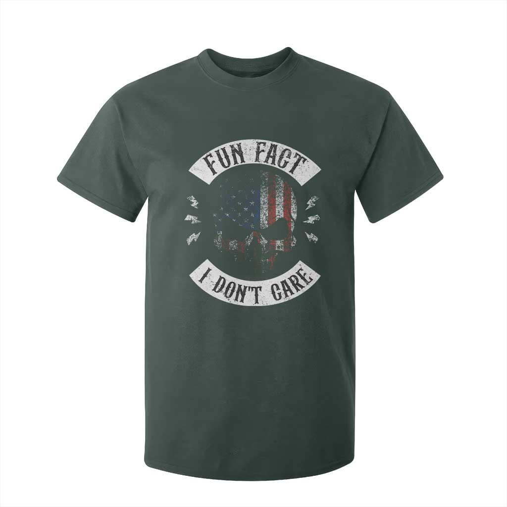 Fun Fact I Dont Care T Shirt For Kid Retro US Flag Skull Skeleton Funny Saying Quote TS10 Dark Forest Green Print Your Wear