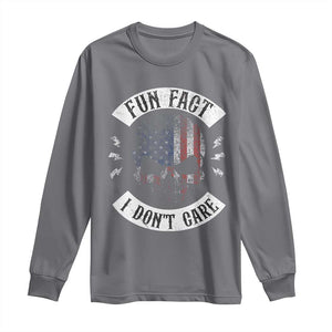 Fun Fact I Dont Care Long Sleeve Shirt Retro US Flag Skull Skeleton Funny Saying Quote TS10 Charcoal Print Your Wear