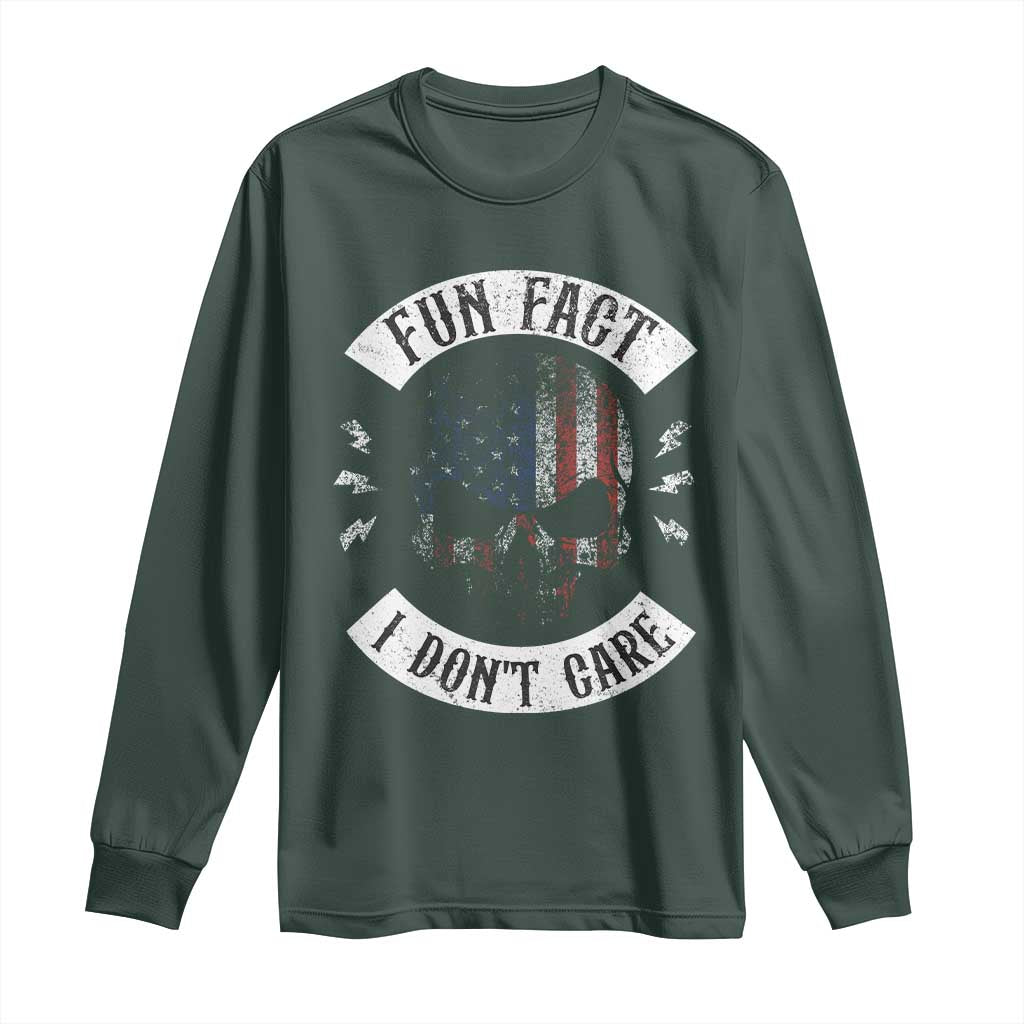Fun Fact I Dont Care Long Sleeve Shirt Retro US Flag Skull Skeleton Funny Saying Quote TS10 Dark Forest Green Print Your Wear