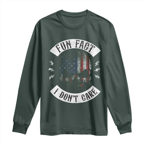 Fun Fact I Dont Care Long Sleeve Shirt Retro US Flag Skull Skeleton Funny Saying Quote TS10 Dark Forest Green Print Your Wear