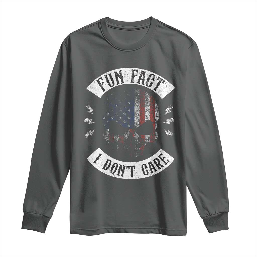 Fun Fact I Dont Care Long Sleeve Shirt Retro US Flag Skull Skeleton Funny Saying Quote TS10 Dark Heather Print Your Wear