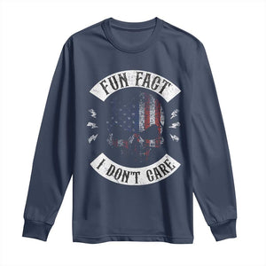 Fun Fact I Dont Care Long Sleeve Shirt Retro US Flag Skull Skeleton Funny Saying Quote TS10 Navy Print Your Wear