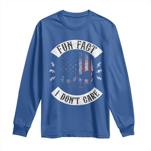 Fun Fact I Dont Care Long Sleeve Shirt Retro US Flag Skull Skeleton Funny Saying Quote TS10 Royal Blue Print Your Wear