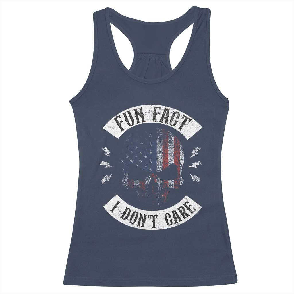Fun Fact I Dont Care Racerback Tank Top Retro US Flag Skull Skeleton Funny Saying Quote TS10 Navy Print Your Wear