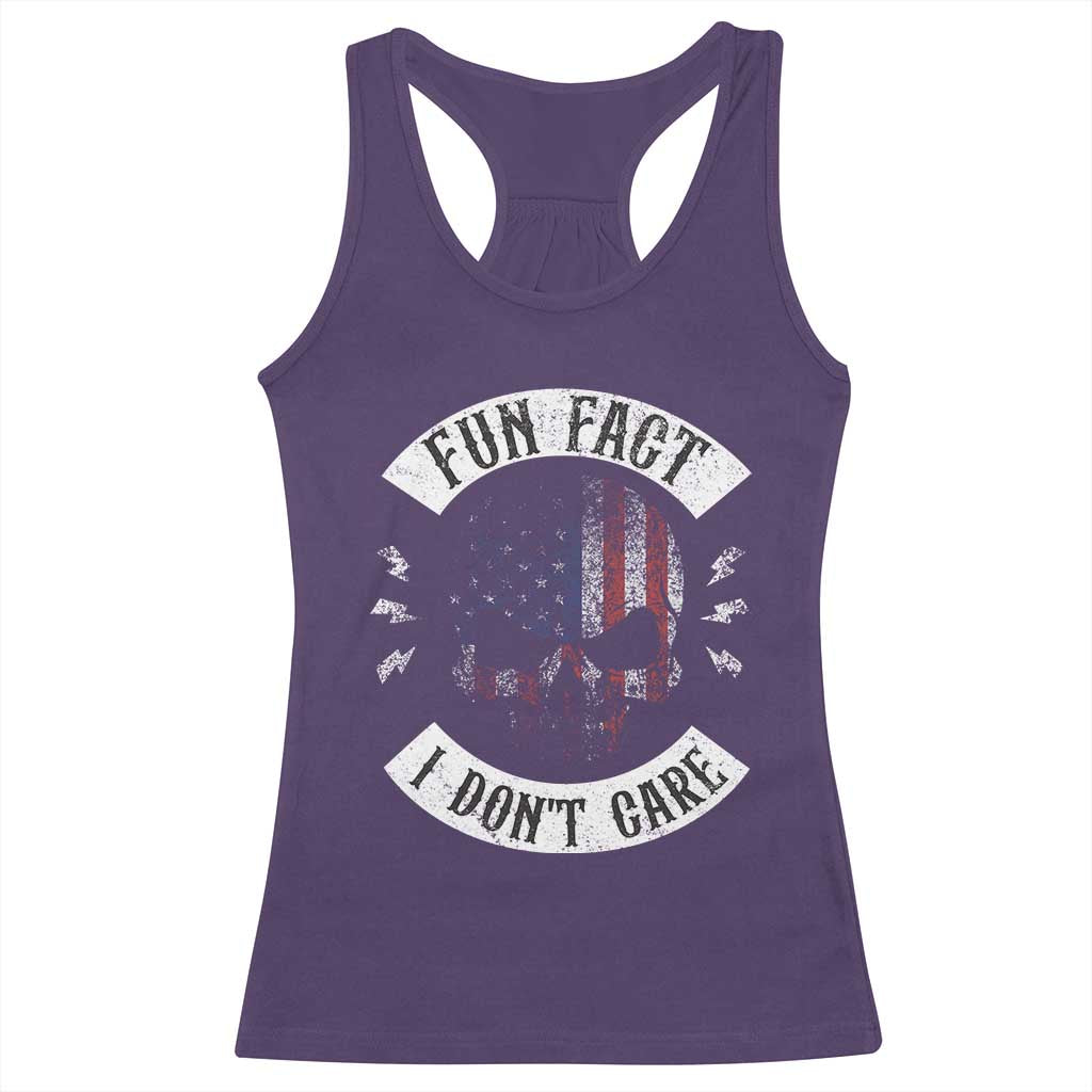 Fun Fact I Dont Care Racerback Tank Top Retro US Flag Skull Skeleton Funny Saying Quote TS10 Purple Print Your Wear
