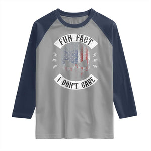 Fun Fact I Dont Care Raglan Shirt Retro US Flag Skull Skeleton Funny Saying Quote TS10 Sport Gray Navy Print Your Wear