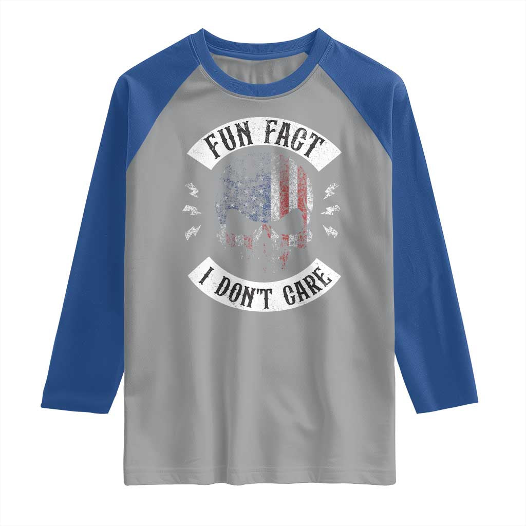 Fun Fact I Dont Care Raglan Shirt Retro US Flag Skull Skeleton Funny Saying Quote TS10 Sport Gray Royal Print Your Wear