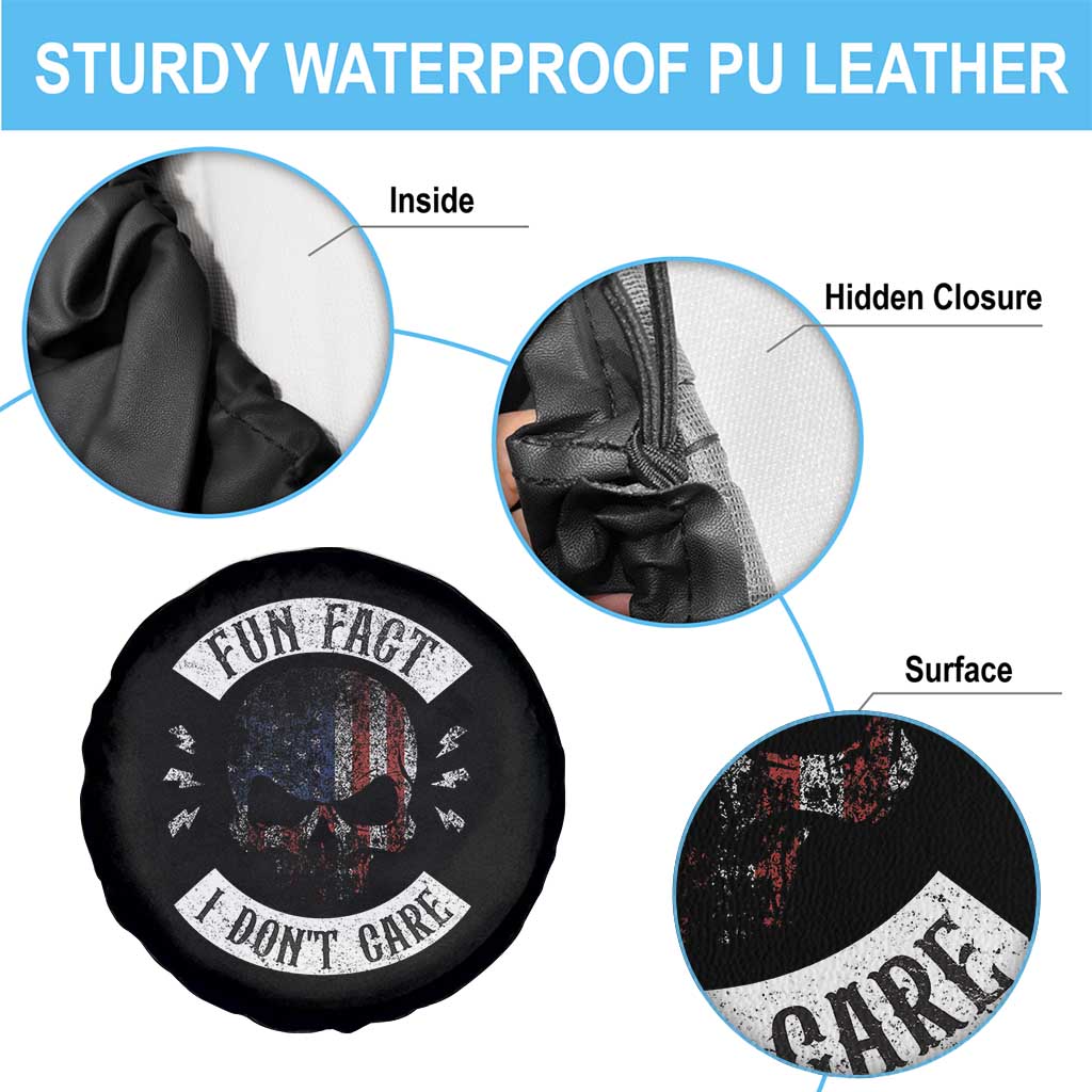 Fun Fact I Dont Care Spare Tire Cover Retro US Flag Skull Skeleton Funny Saying Quote TS10 Print Your Wear