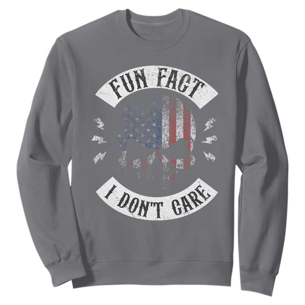 Fun Fact I Dont Care Sweatshirt Retro US Flag Skull Skeleton Funny Saying Quote TS10 Charcoal Print Your Wear