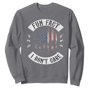 Fun Fact I Dont Care Sweatshirt Retro US Flag Skull Skeleton Funny Saying Quote TS10 Charcoal Print Your Wear