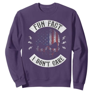 Fun Fact I Dont Care Sweatshirt Retro US Flag Skull Skeleton Funny Saying Quote TS10 Purple Print Your Wear
