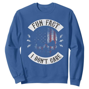 Fun Fact I Dont Care Sweatshirt Retro US Flag Skull Skeleton Funny Saying Quote TS10 Royal Blue Print Your Wear