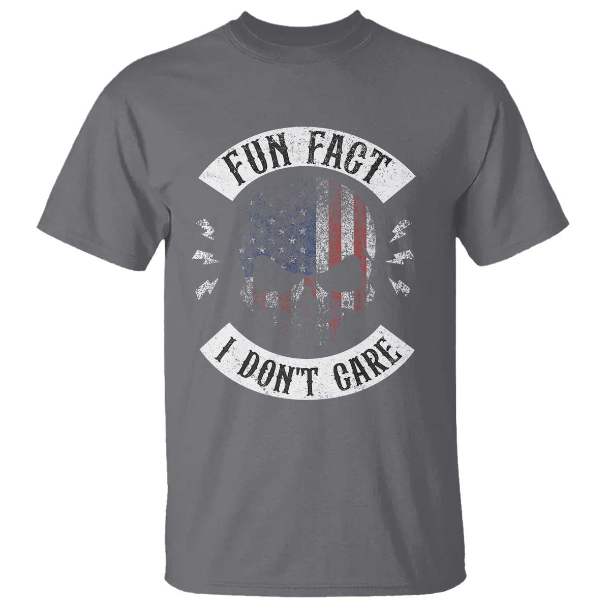 Fun Fact I Dont Care T Shirt Retro US Flag Skull Skeleton Funny Saying Quote TS10 Charcoal Print Your Wear