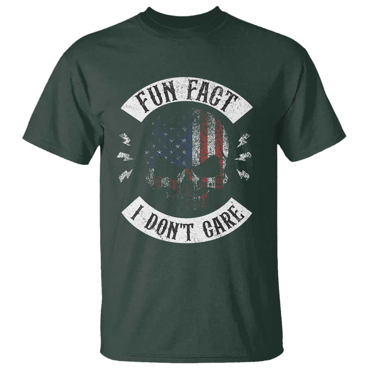 Fun Fact I Dont Care T Shirt Retro US Flag Skull Skeleton Funny Saying Quote TS10 Dark Forest Green Print Your Wear