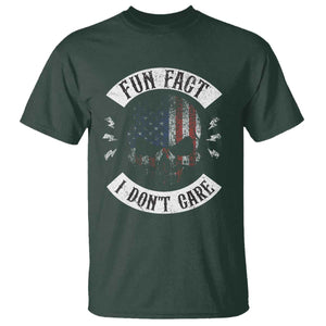 Fun Fact I Dont Care T Shirt Retro US Flag Skull Skeleton Funny Saying Quote TS10 Dark Forest Green Print Your Wear
