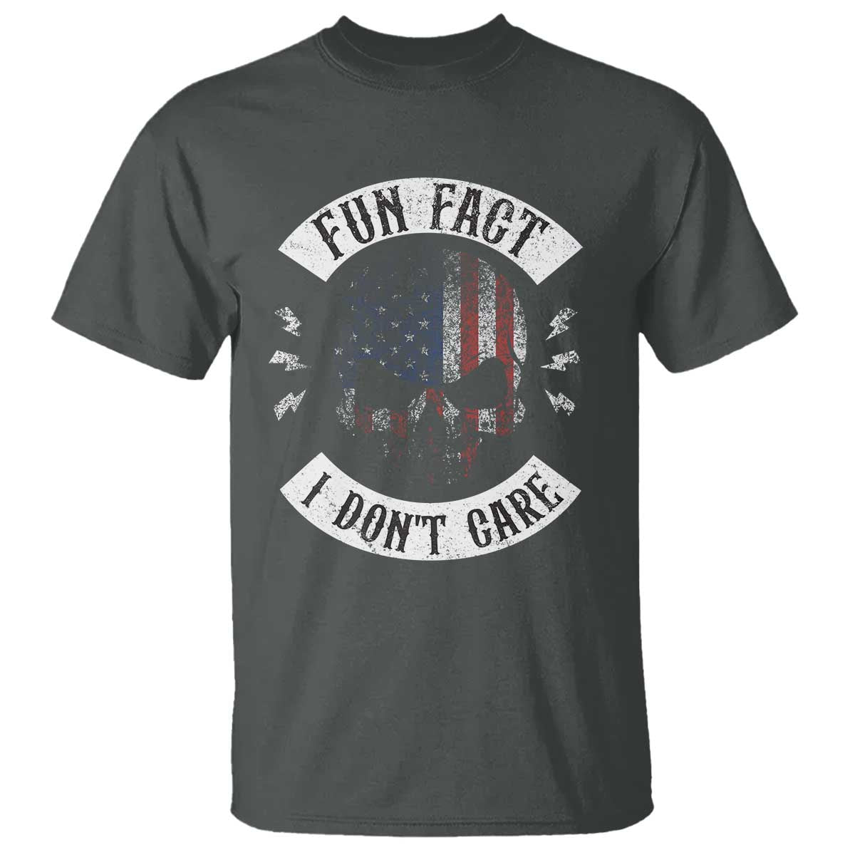 Fun Fact I Dont Care T Shirt Retro US Flag Skull Skeleton Funny Saying Quote TS10 Dark Heather Print Your Wear