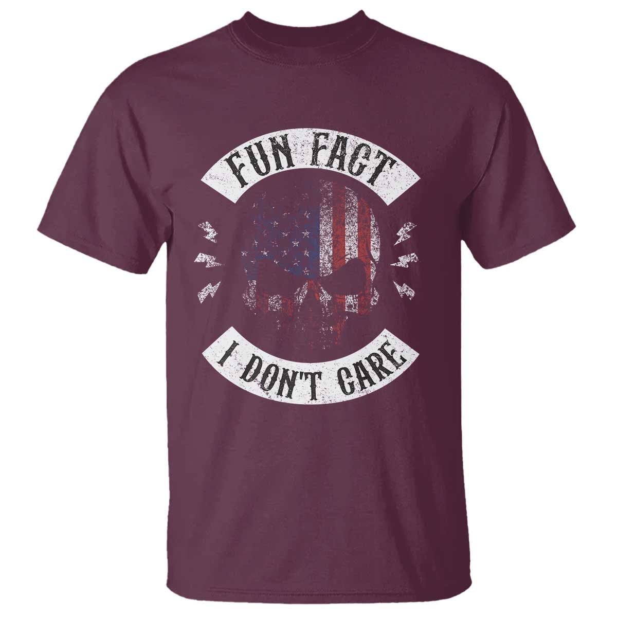 Fun Fact I Dont Care T Shirt Retro US Flag Skull Skeleton Funny Saying Quote TS10 Maroon Print Your Wear