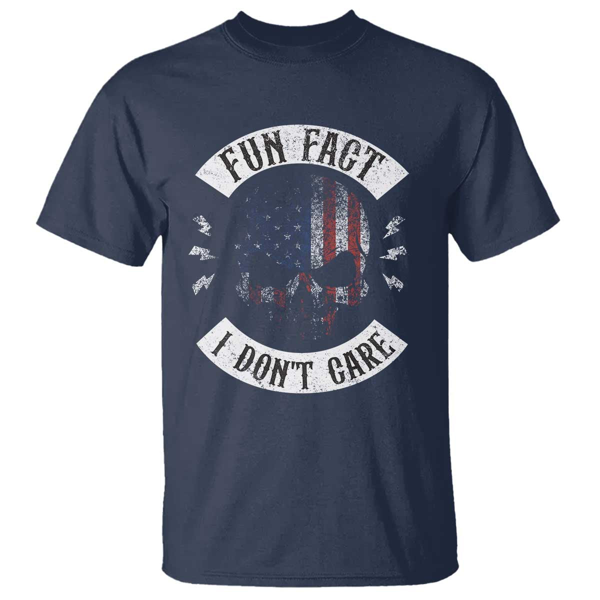 Fun Fact I Dont Care T Shirt Retro US Flag Skull Skeleton Funny Saying Quote TS10 Navy Print Your Wear
